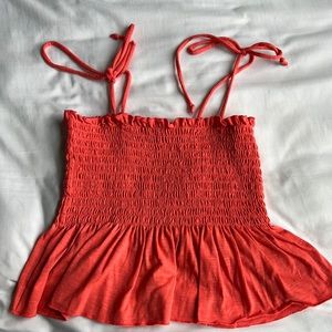 Bright coral spaghetti strap blouse